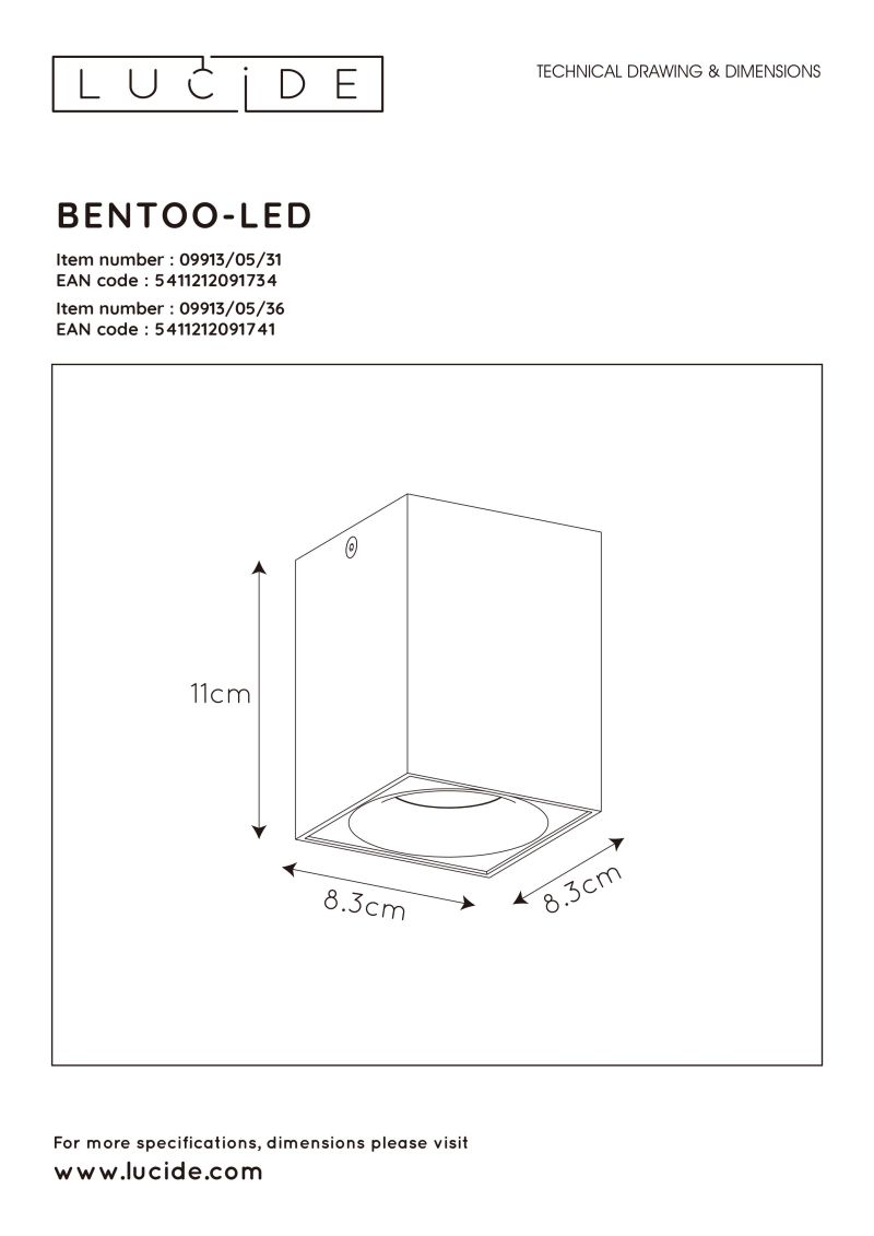 BENTOO-LED - Stropné svietidlo - Gu10/5W L8 W8 H11cm - Biela